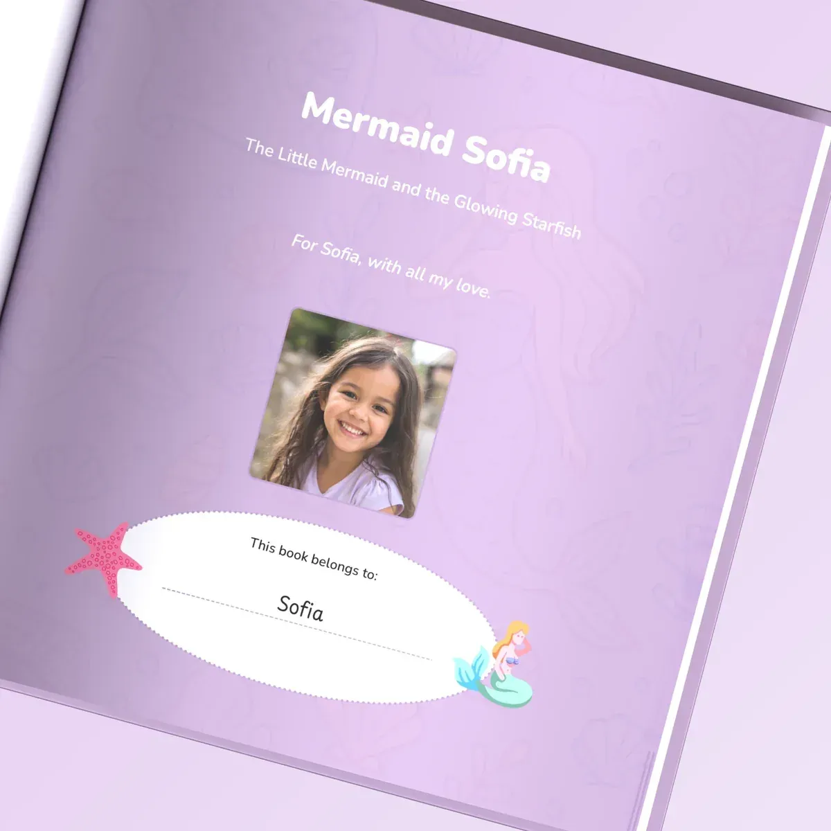 The first page of the book: a personal dedication above Sofia’s photo and “This book belongs to Sofia”